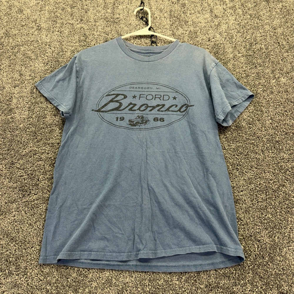 Ford Bronco T Shirt Mens Medium Blue Graphic Short Sleeve Cotton Dearborn 1966